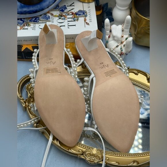 🆕 AJE 🧿 NWOB Alba Pearl Sculptural Heel, White - Sz 40 US 10 - Picture 14 of 15